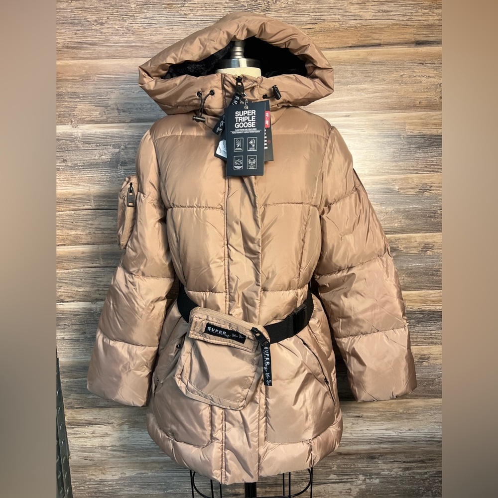 Super Triple Goose Women's Puffer Hooded Parka in Toffee NWT